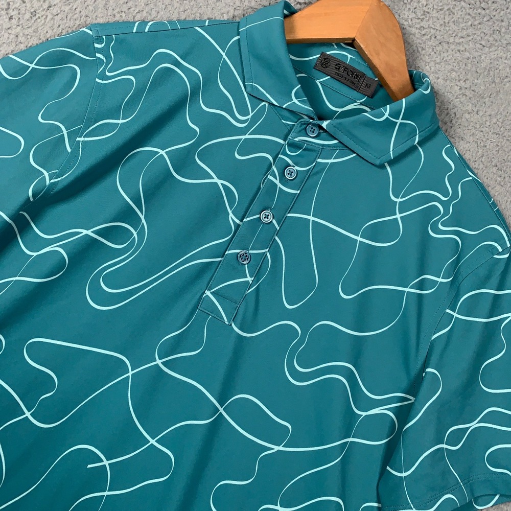 G/Fore Pencil Tech Pique Golf Polo Men's Medium Teal Abstract Swirl Short Sleeve